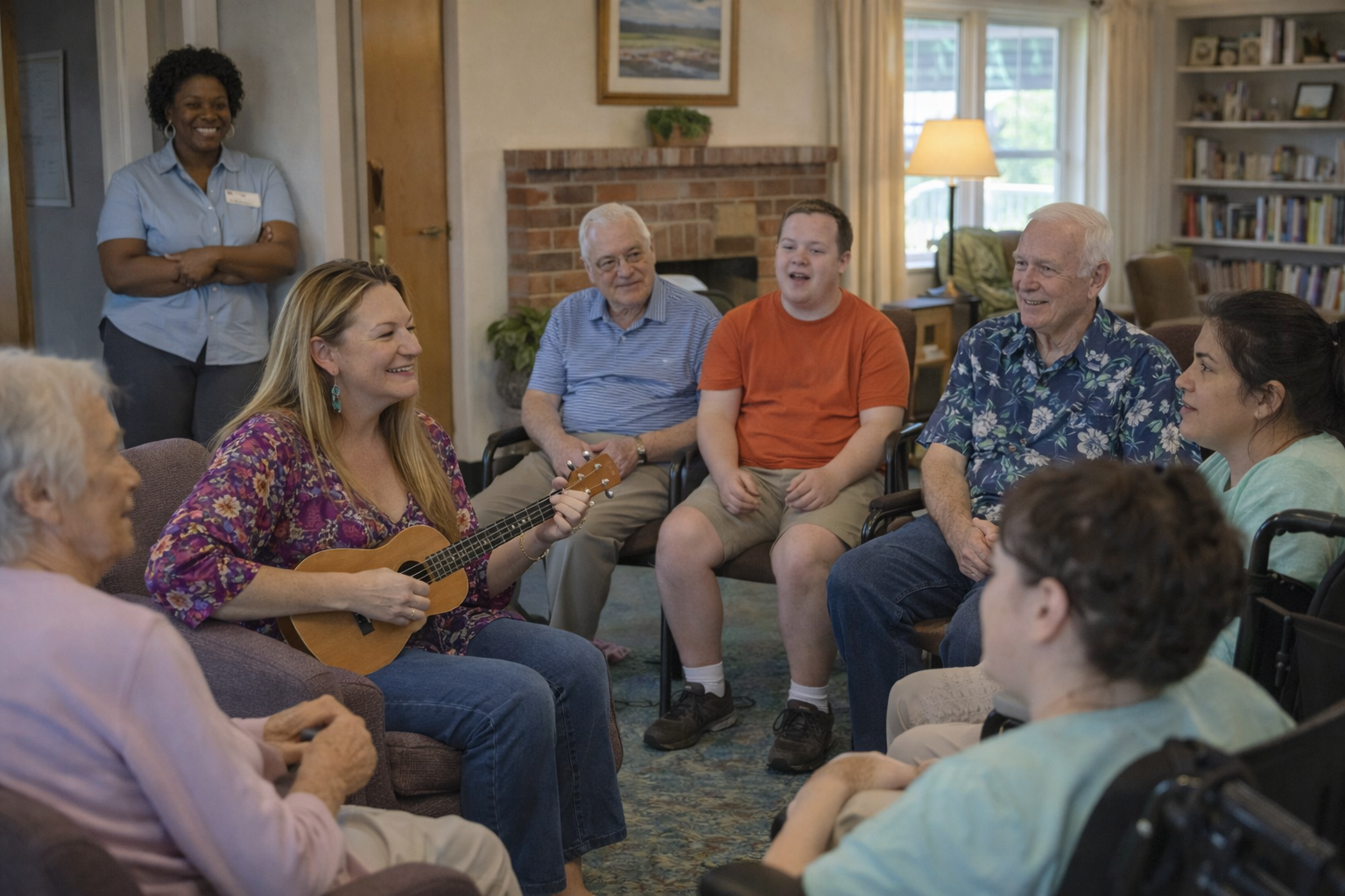 Melanie Stark leading therapeutic music session